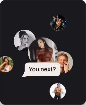 A cluster of creator profile photos with a “You next?” speech bubble