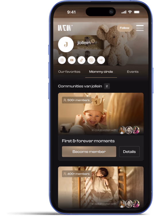 De WOW-app met een brand community-pagina